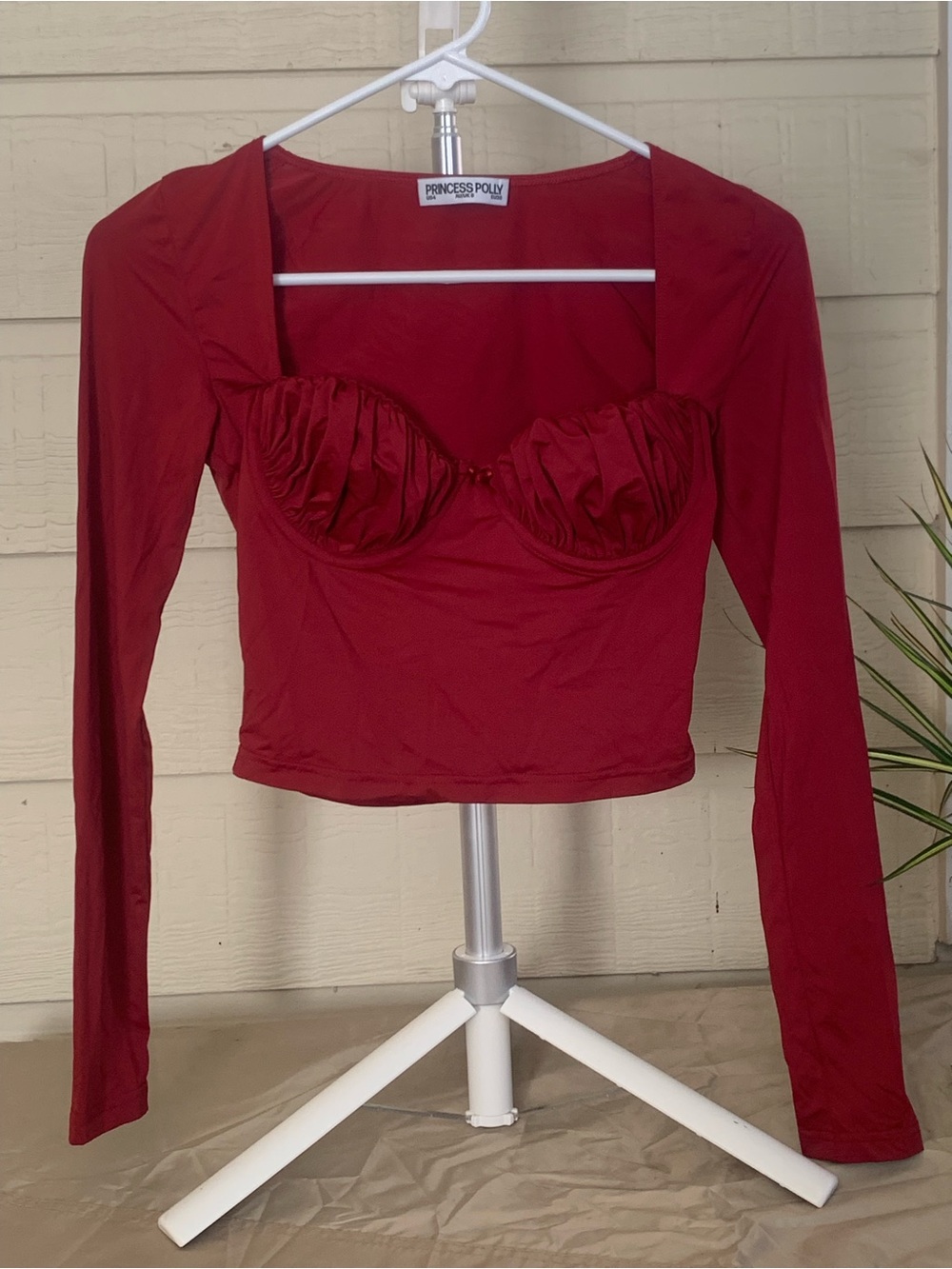 Princess Polly Burgundy Long Sleeve Bustier Top